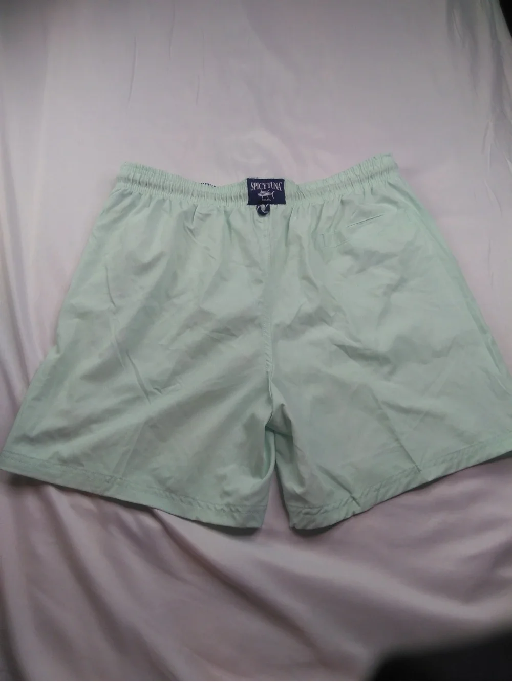 Spicy Tuna Men’s Swim Trunks Large Mint Green Drawstring Board Shorts